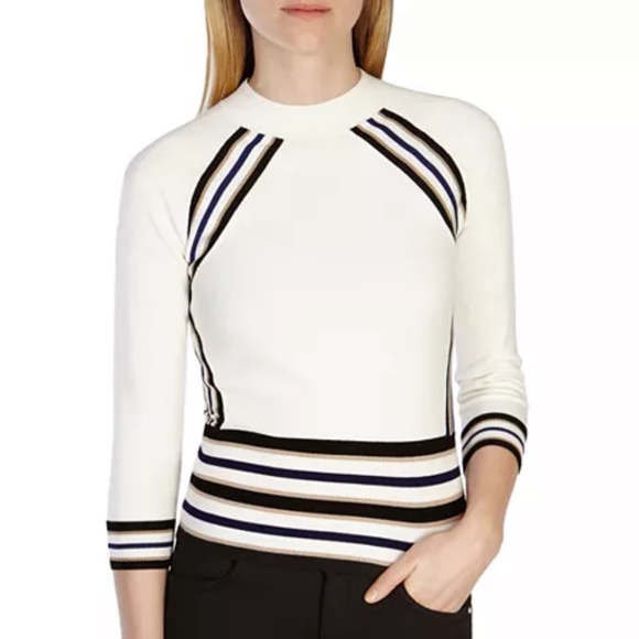 Karen Millen Sweaters - Karen Millen Ivory Placement Stripe Crop Sweater Jumper - L